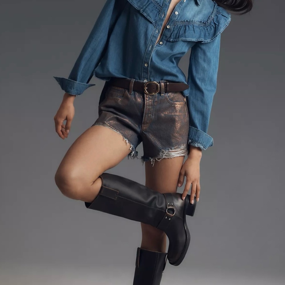 NWT Anthropologie Pilcro Devon Coated Metallic Denim Shorts – Size 26